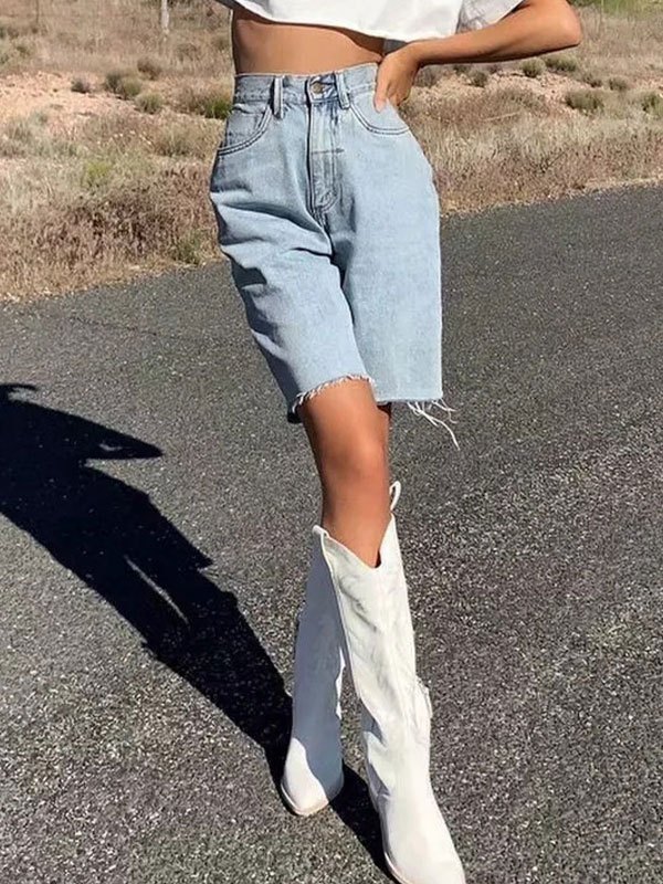 EMMIOL High Waist Bermuda Denim Shorts
