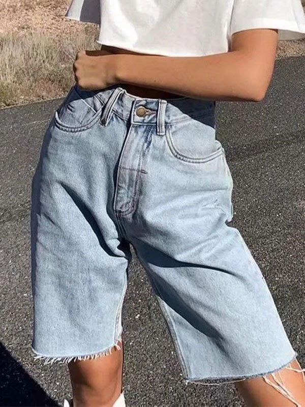 EMMIOL High Waist Bermuda Denim Shorts