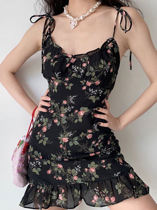 Emmiol Free shipping 2026 Floral Ruffle Tie Strap Mini Dress Black S in Mini Dresses online store. | EMMIOL Emmiol Free shipping 2026 Floral Ruffle Tie Strap Mini Dress Black S in Mini Dresses online store. | EMMIOL