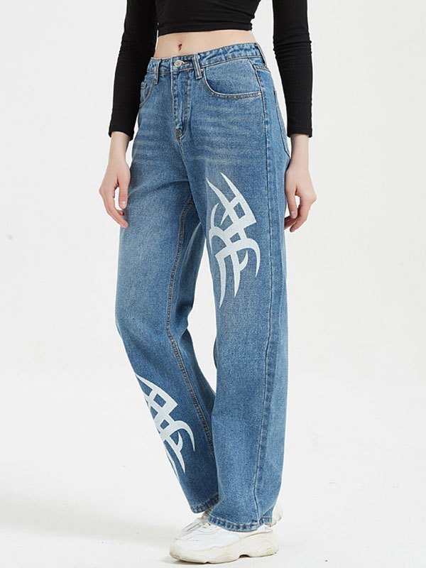 Emmiol Spedizione gratuita 2025 Jeans boyfriend con stampa tribale