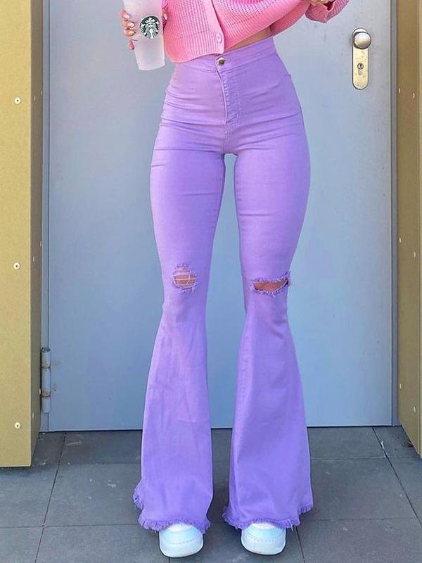 EMMIOL Jeans strappati al ginocchio svasati alla caviglia