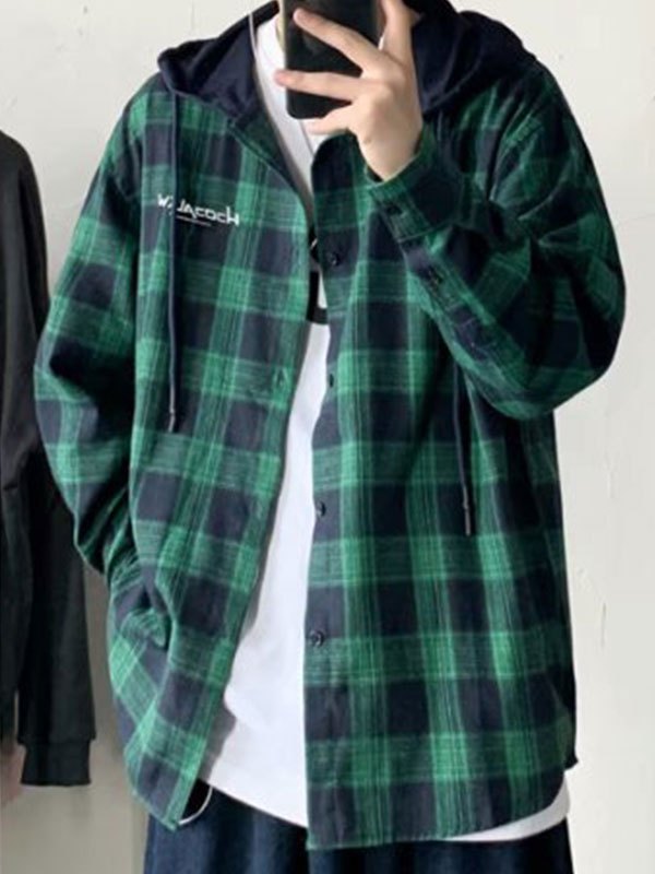 2022 Camicia da uomo con stampa a quadri con cappuccio Verde XL In  Magliette Online Store. Best For Sale | Emmiol.com