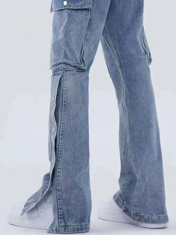 EMMIOL Men's Washed Button Straight Leg Jeans