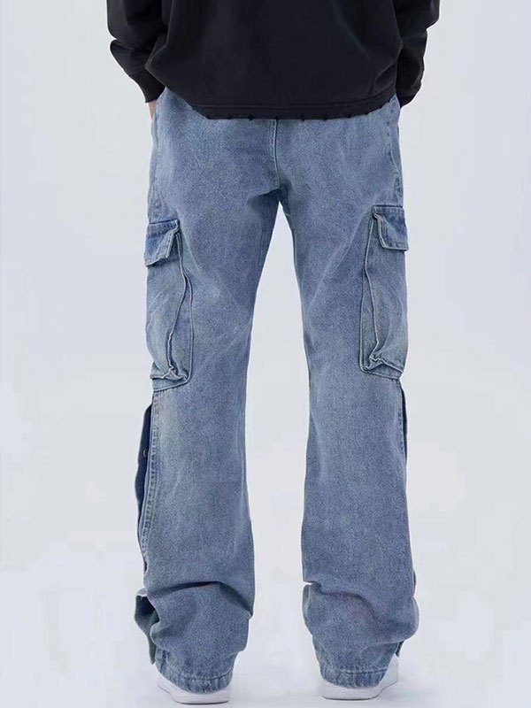 EMMIOL Men's Washed Button Straight Leg Jeans