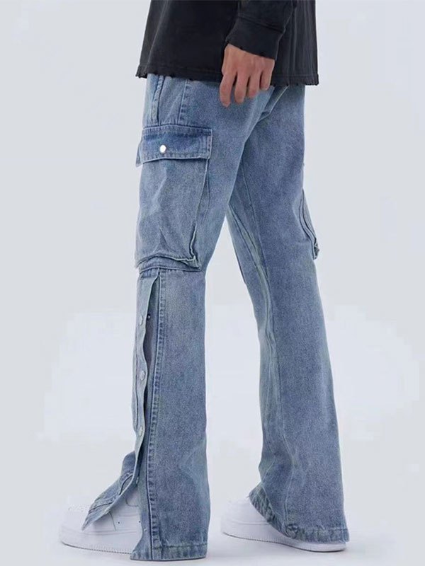 EMMIOL Men's Washed Button Straight Leg Jeans