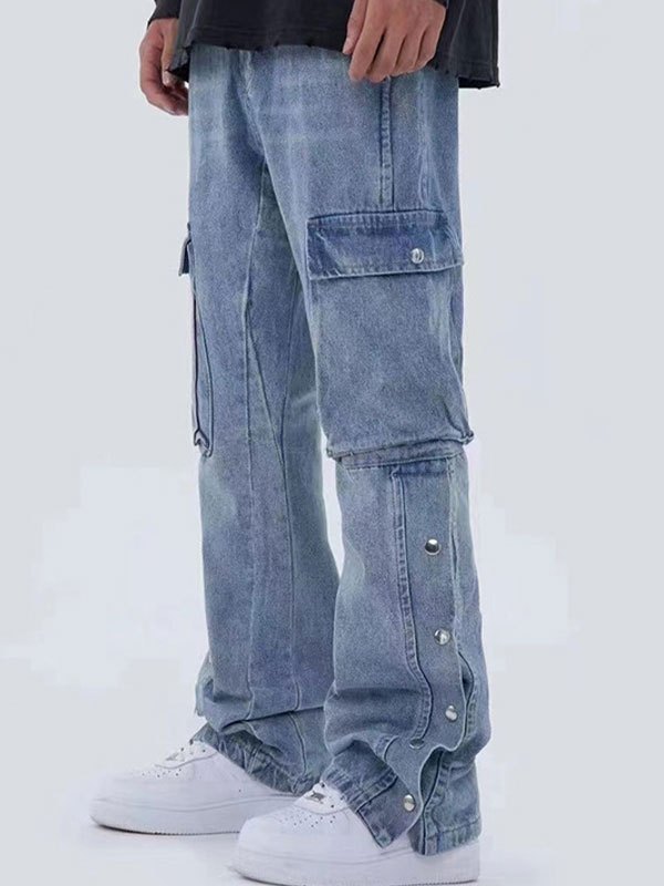 EMMIOL Men's Washed Button Straight Leg Jeans