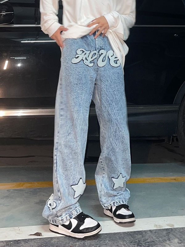 Emmiol Free shipping 2024 Men's Toweling Embroidery Straight Leg Jeans