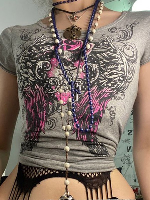 EMMIOL Grunge Heart Wing Graphic Crop Top