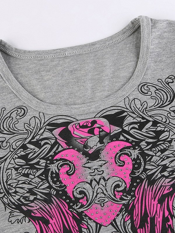 EMMIOL Grunge Heart Wing Graphic Crop Top