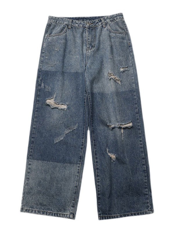 Emmiol Free shipping 2023 Men's Washed Ripped Jeans Blue M in Jeans