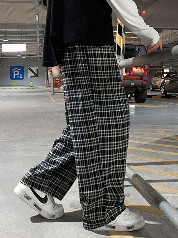 EMMIOL Pantalones casuales con estampado de cuadros para hombre