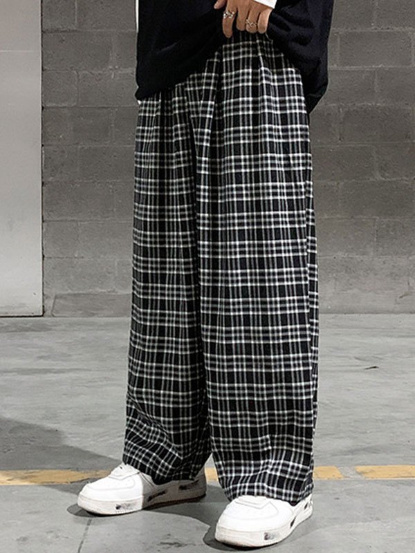 EMMIOL Pantalones casuales con estampado de cuadros para hombre