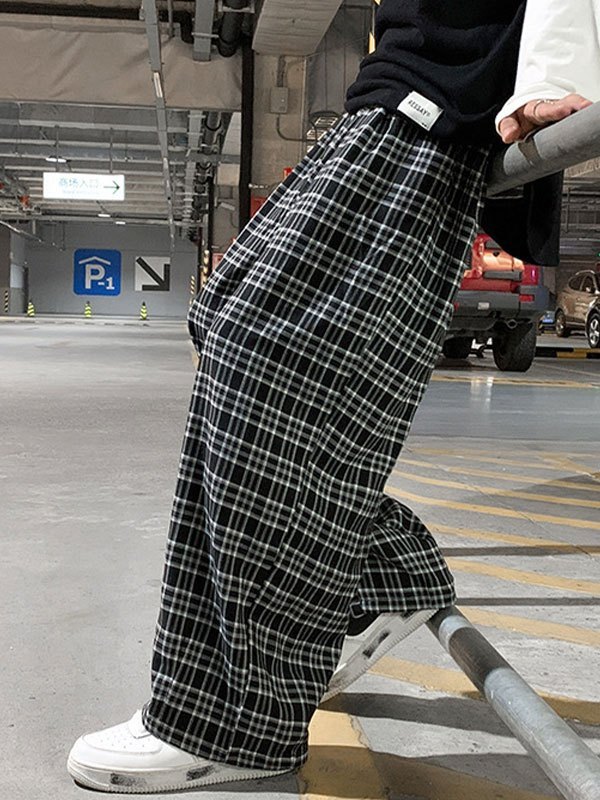 EMMIOL Pantalones casuales con estampado de cuadros para hombre