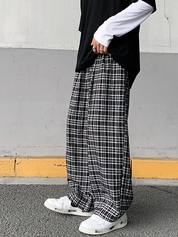 EMMIOL Pantalones casuales con estampado de cuadros para hombre