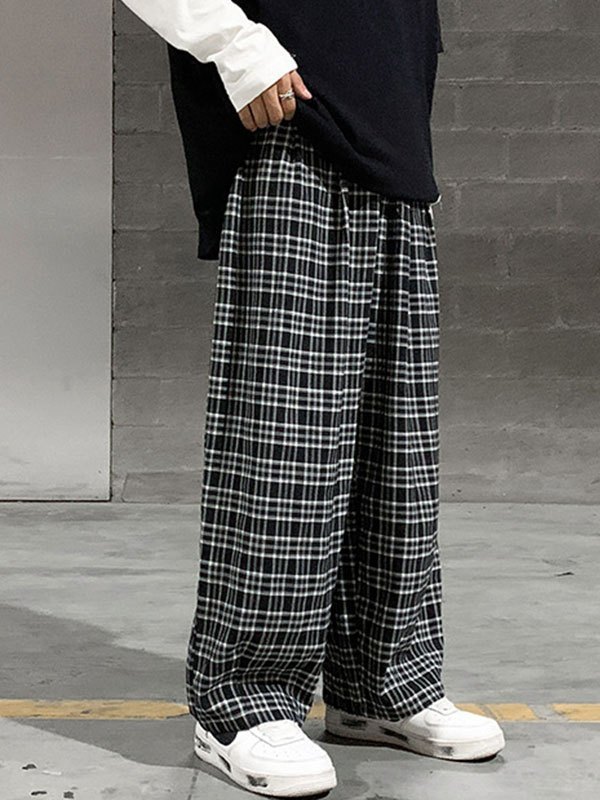 EMMIOL Pantalones casuales con estampado de cuadros para hombre