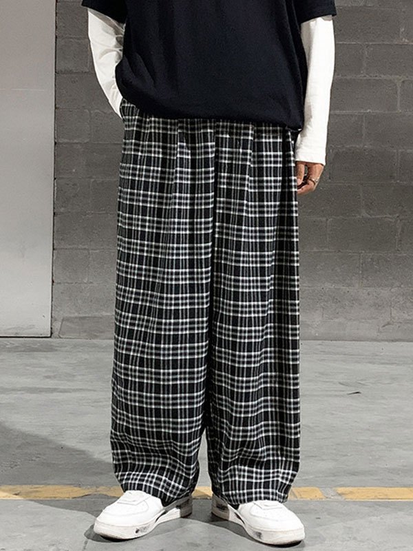 EMMIOL Pantalones casuales con estampado de cuadros para hombre