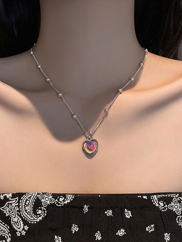 EMMIOL 2pcs Color Changed Heart Pendant Necklace