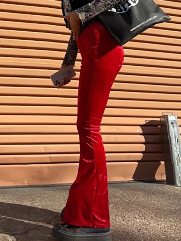 EMMIOL High Waist Velvet Flare Leg Pants