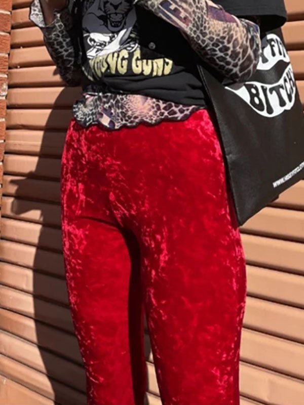 EMMIOL High Waist Velvet Flare Leg Pants