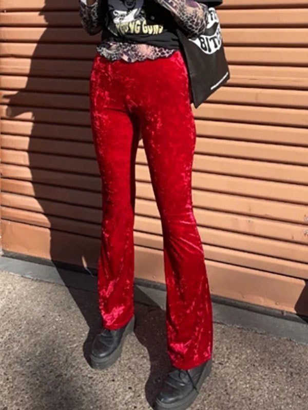 EMMIOL High Waist Velvet Flare Leg Pants