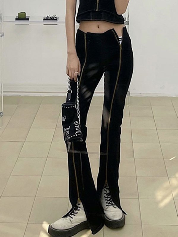 EMMIOL Pantalones acampanados con detalle de cremallera