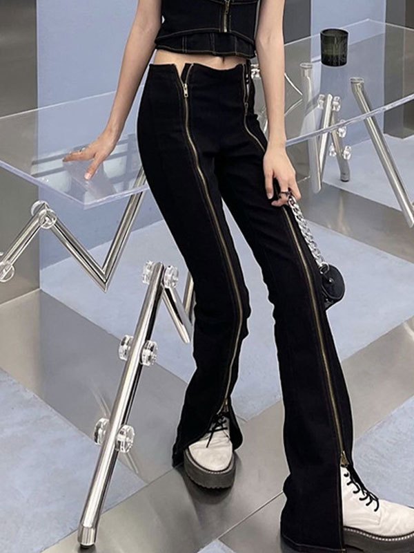 EMMIOL Pantalones acampanados con detalle de cremallera