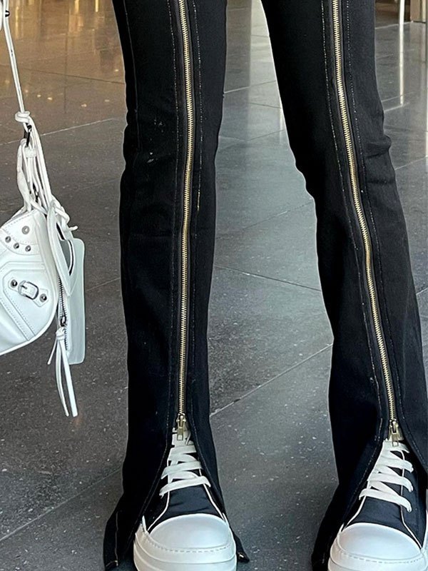 EMMIOL Pantalones acampanados con detalle de cremallera