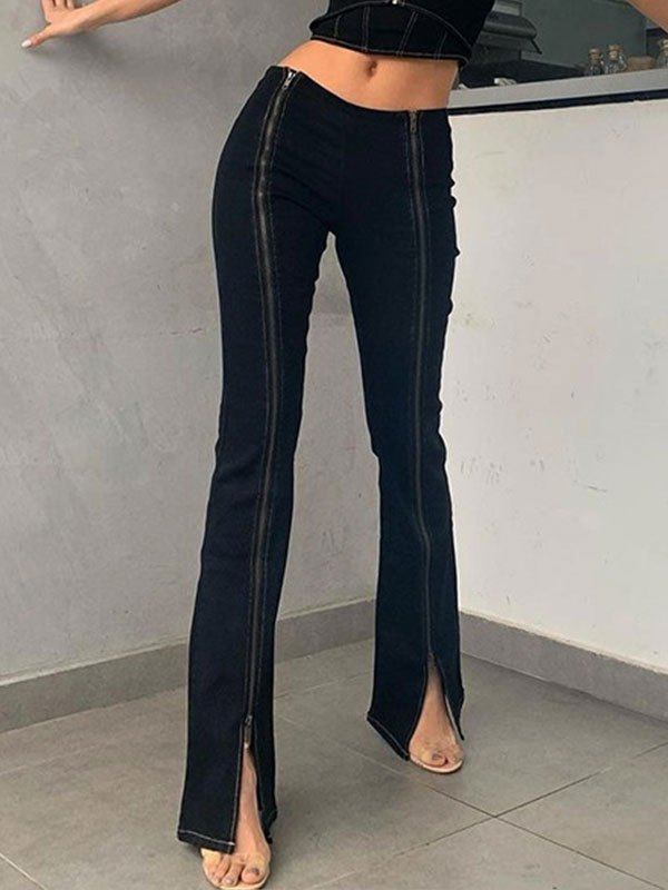EMMIOL Pantalones acampanados con detalle de cremallera
