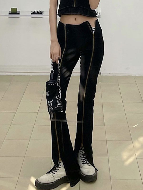 EMMIOL Pantalones acampanados con detalle de cremallera