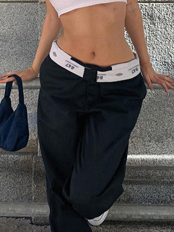 EMMIOL Patchwork Waist Straight Leg Pants
