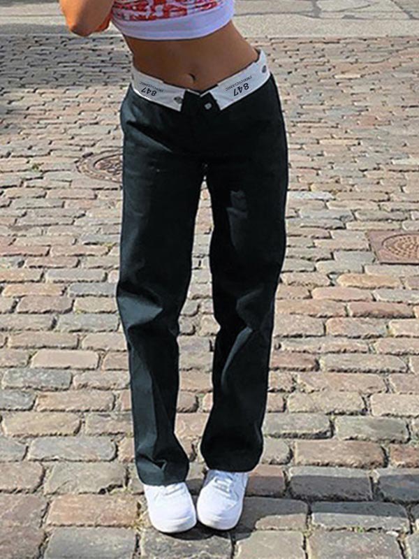 EMMIOL Patchwork Waist Straight Leg Pants