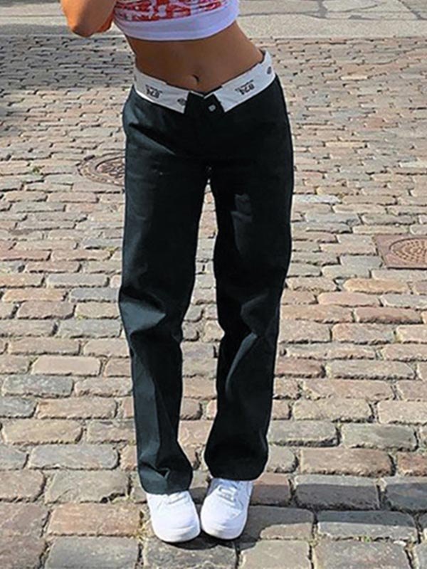 2022 Patchwork Waist Straight Leg Pants 