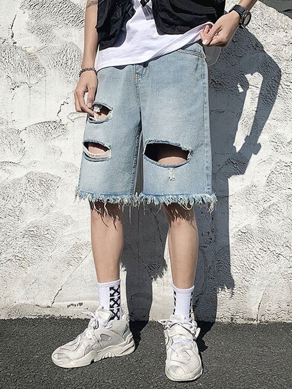 EMMIOL Shorts de mezclilla desgastados lavados para hombre
