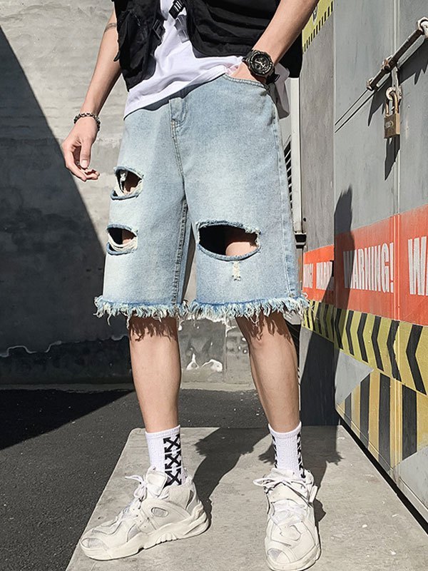 EMMIOL Shorts de mezclilla desgastados lavados para hombre