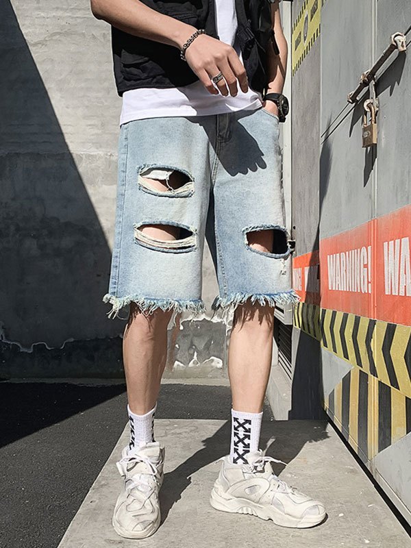 EMMIOL Shorts de mezclilla desgastados lavados para hombre