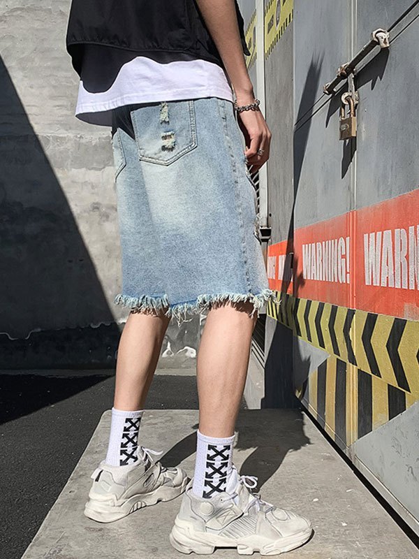 EMMIOL Shorts de mezclilla desgastados lavados para hombre