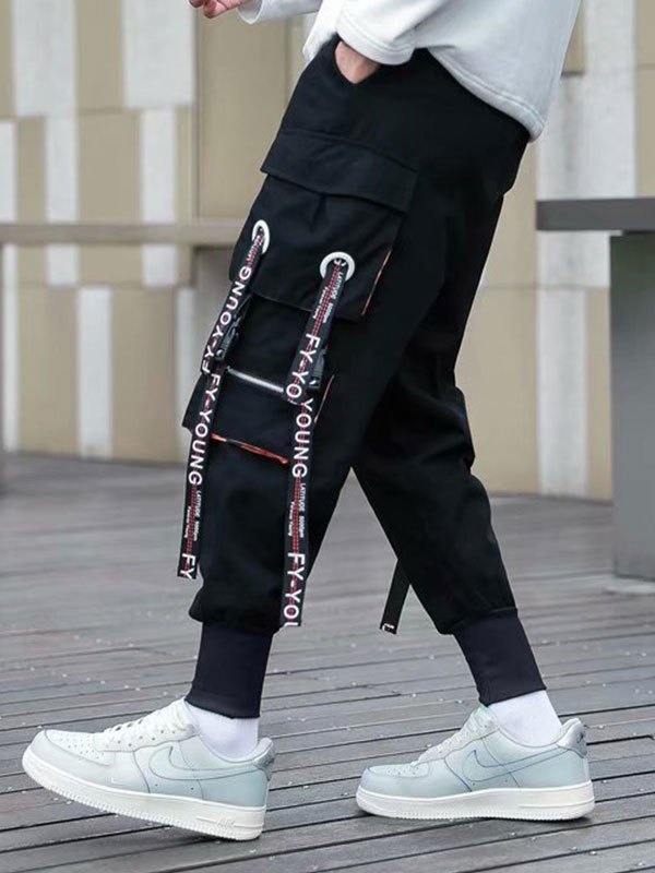 EMMIOL Pantalones cargo con detalle de tira con letras para hombre