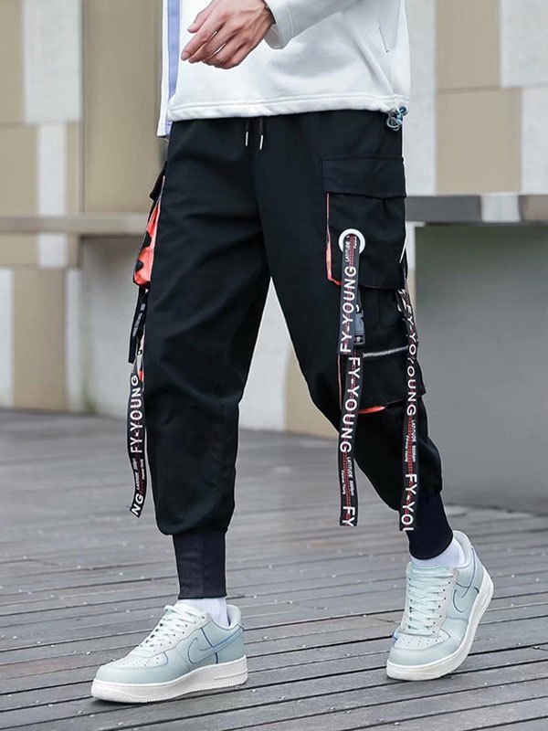 EMMIOL Pantalones cargo con detalle de tira con letras para hombre