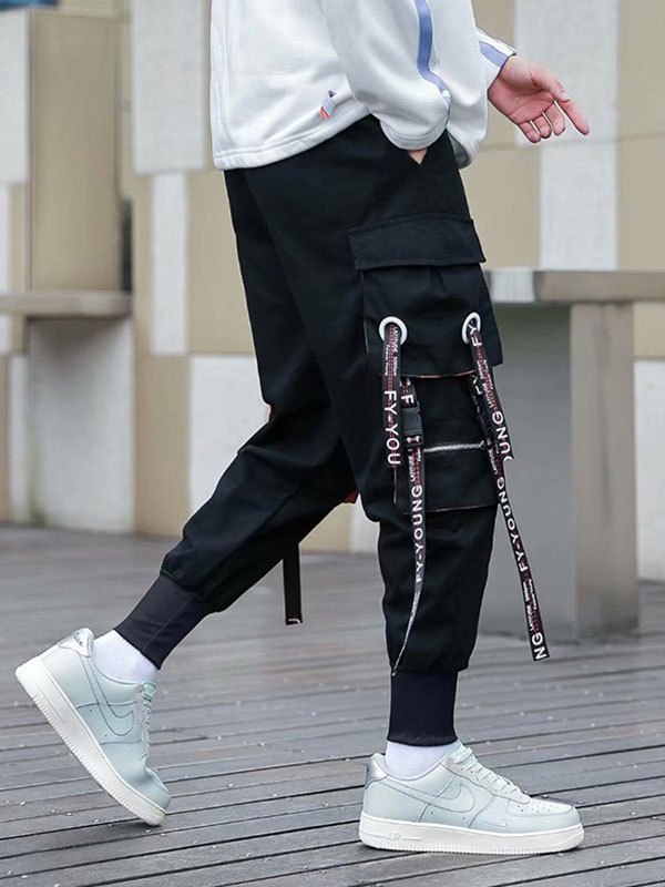 EMMIOL Pantalones cargo con detalle de tira con letras para hombre