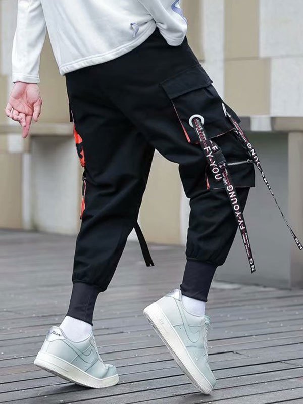 EMMIOL Pantalones cargo con detalle de tira con letras para hombre