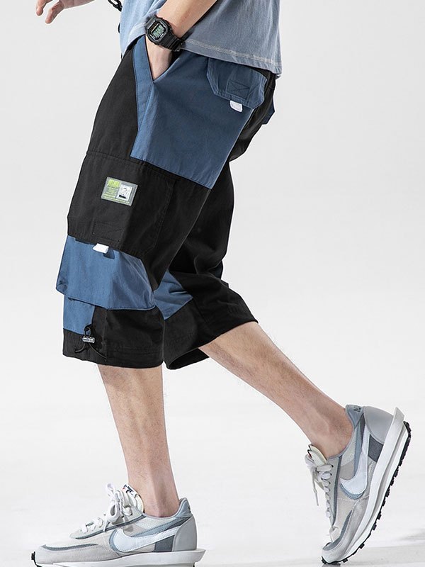 Emmiol Free shipping 2024 Men's Patchwork Capri Cargo Shorts Black M in