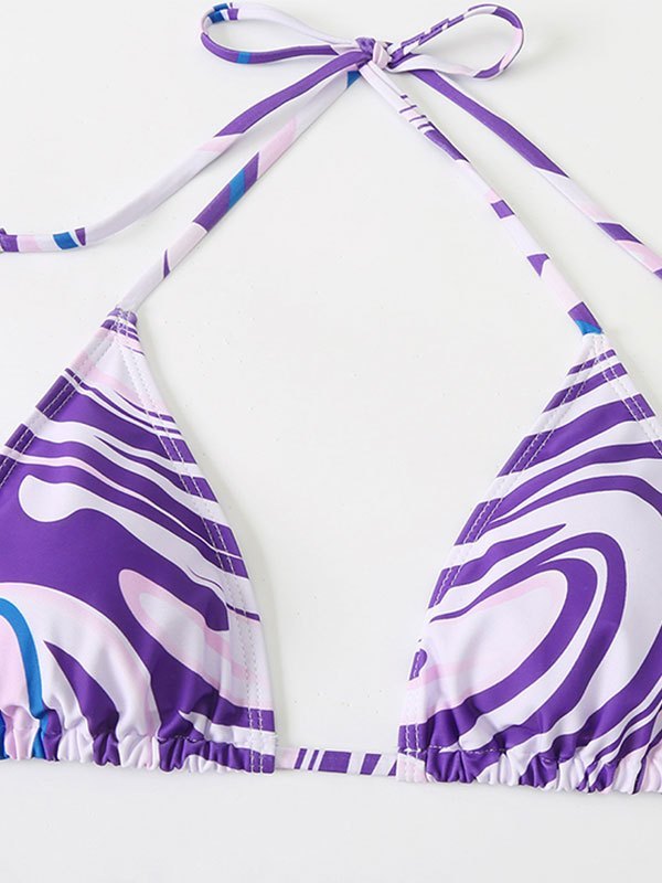 Emmiol Free shipping 2023 Wave Print Halter Three Piece Swimsuits