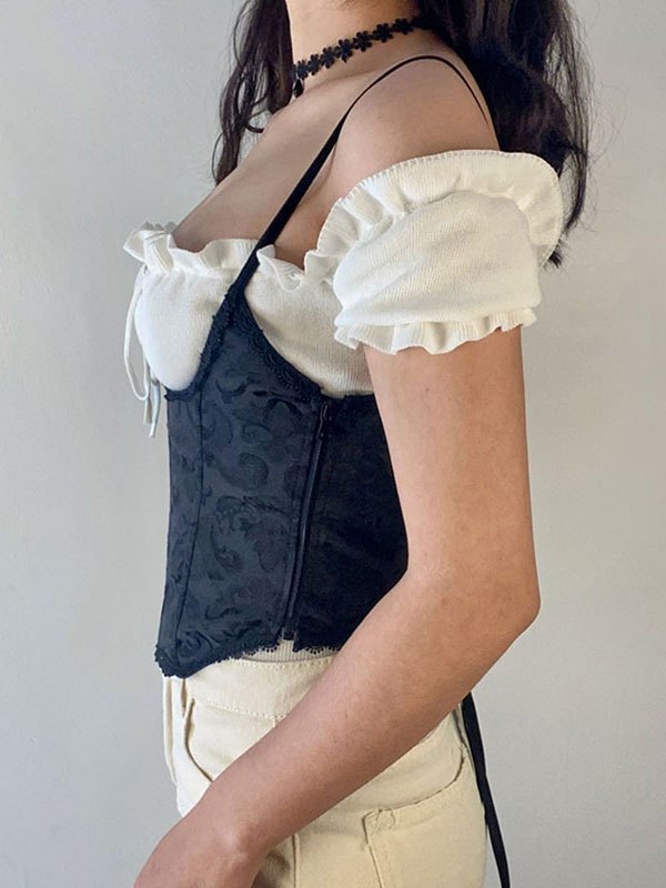 EMMIOL Tie Back Jacquard Corset Top