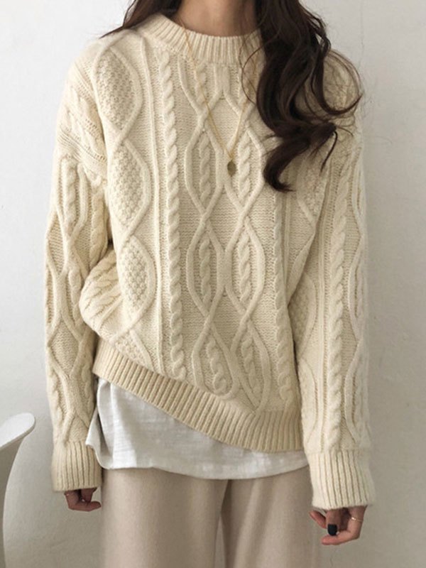 EMMIOL Cable Knit Crew Neck Sweater