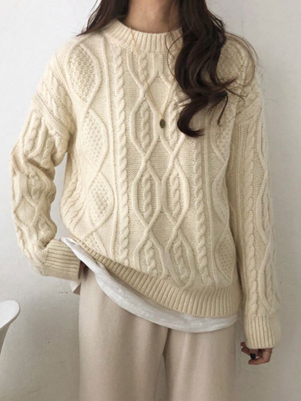 EMMIOL Cable Knit Crew Neck Sweater