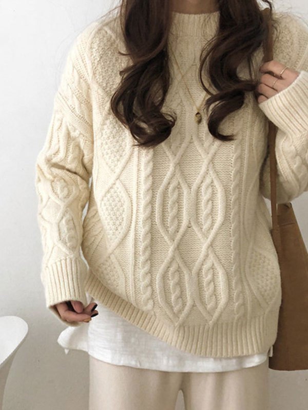 EMMIOL Cable Knit Crew Neck Sweater