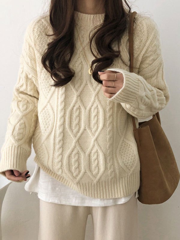 EMMIOL Cable Knit Crew Neck Sweater