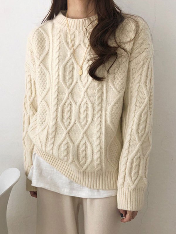 EMMIOL Cable Knit Crew Neck Sweater