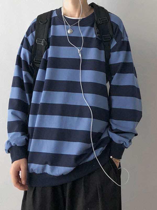 EMMIOL Sudadera de hombre a rayas en contraste