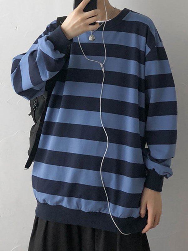 EMMIOL Sudadera de hombre a rayas en contraste